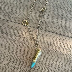 Gold and Turquoise Lipstick Pendant Necklace